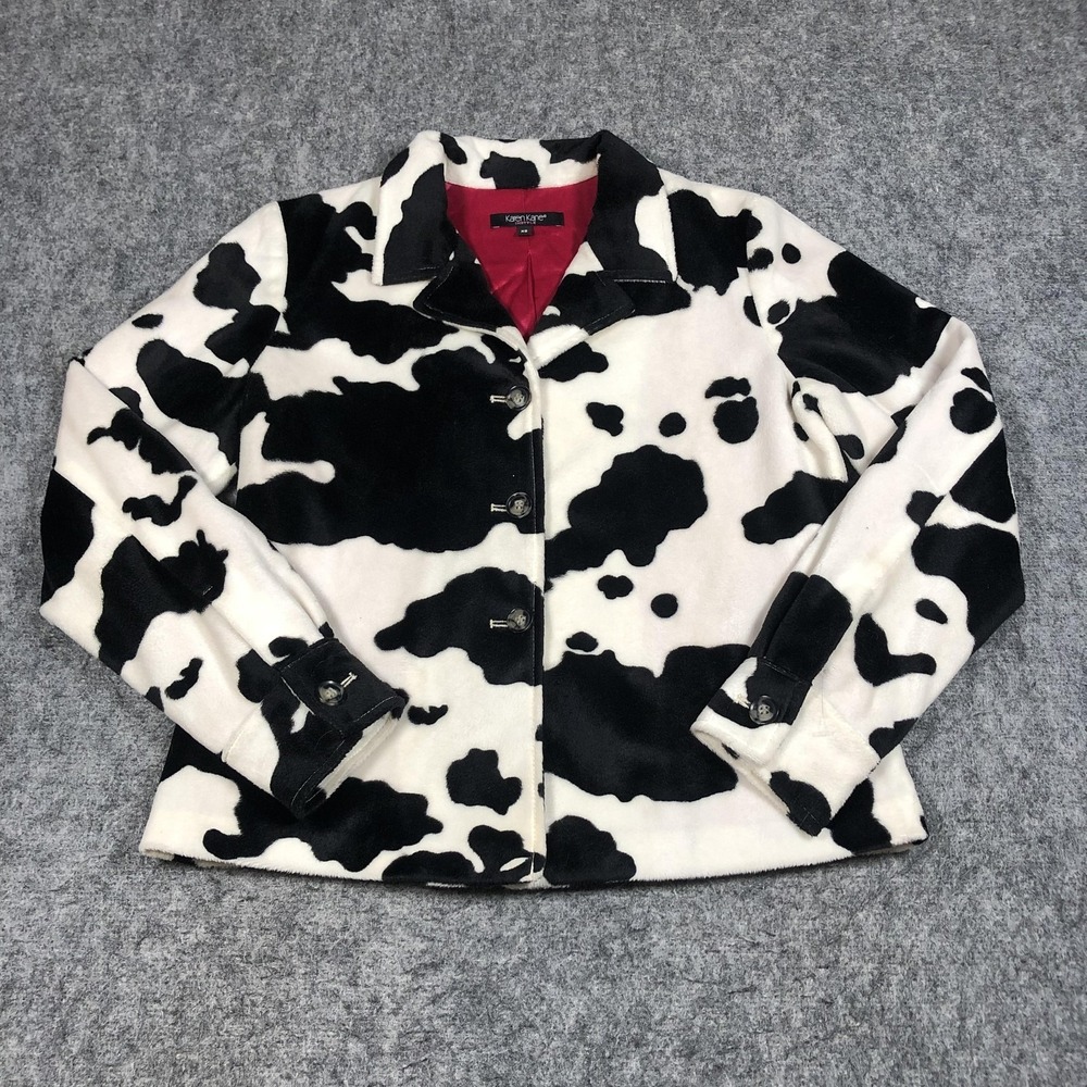 Karen Kane‎ Jacket Womens XS Black White Cow Print Velour Button Front Western